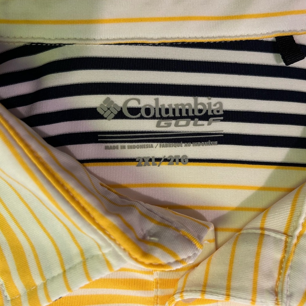 Michigan Wolverines Columbia GolfMen's Striped Polo Shirt Blue And Gold. Size 2x - Picture 2 of 6